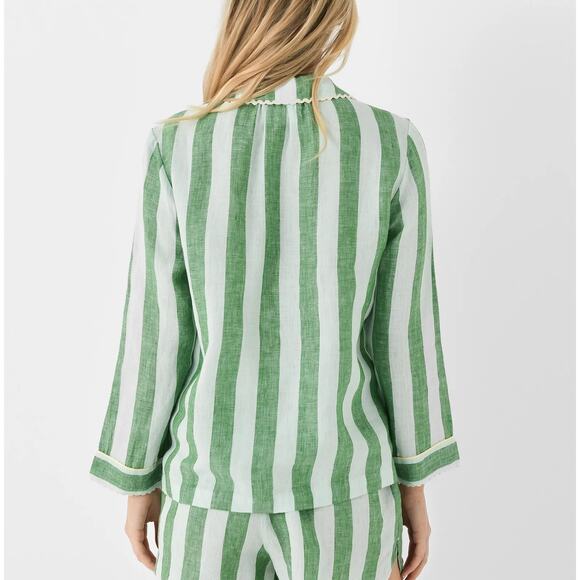 Birds of Paradise Trovata NWT Dylan Green Striped Linen Shirt Jacket XS $428 - Picture 2 of 6